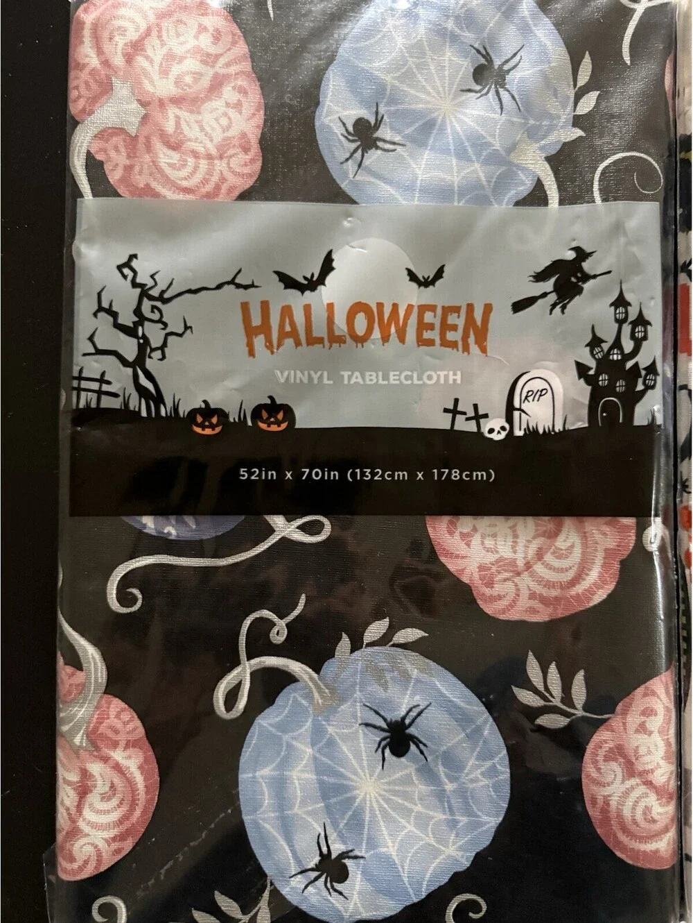 Halloween Vinyl Tablecloth (2) Pack Pumpkins Spooky Holiday 52 In X 70 In